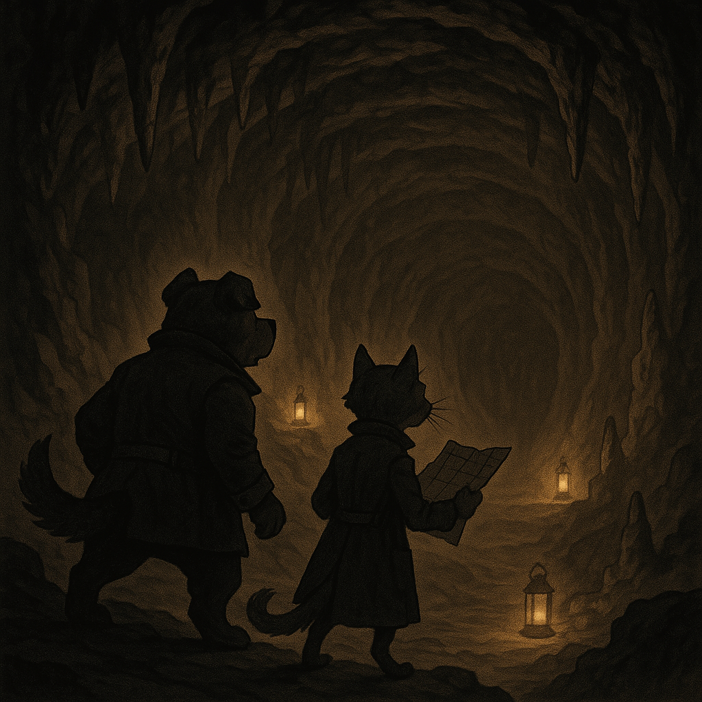 Beside him Inspector Fuzzboot with his meticulous whiskers twitching examined a crumpled map According to this the lair lies beyond the Whispering Caves Fuzzboot said his voice steady despite the eerie sounds echoing from the caverns mouthWoofbark gr Beside him Inspector Fuzzboot with his meticulous whiskers twitching examined a crumpled map According to this the lair lies beyond the Whispering Caves Fuzzboot said his voice steady despite the eerie sounds echoing from the caverns mouthWoofbark gr